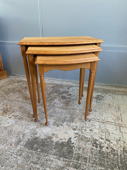 Vintage Light Oak Nest of Tables Cabriole Legs