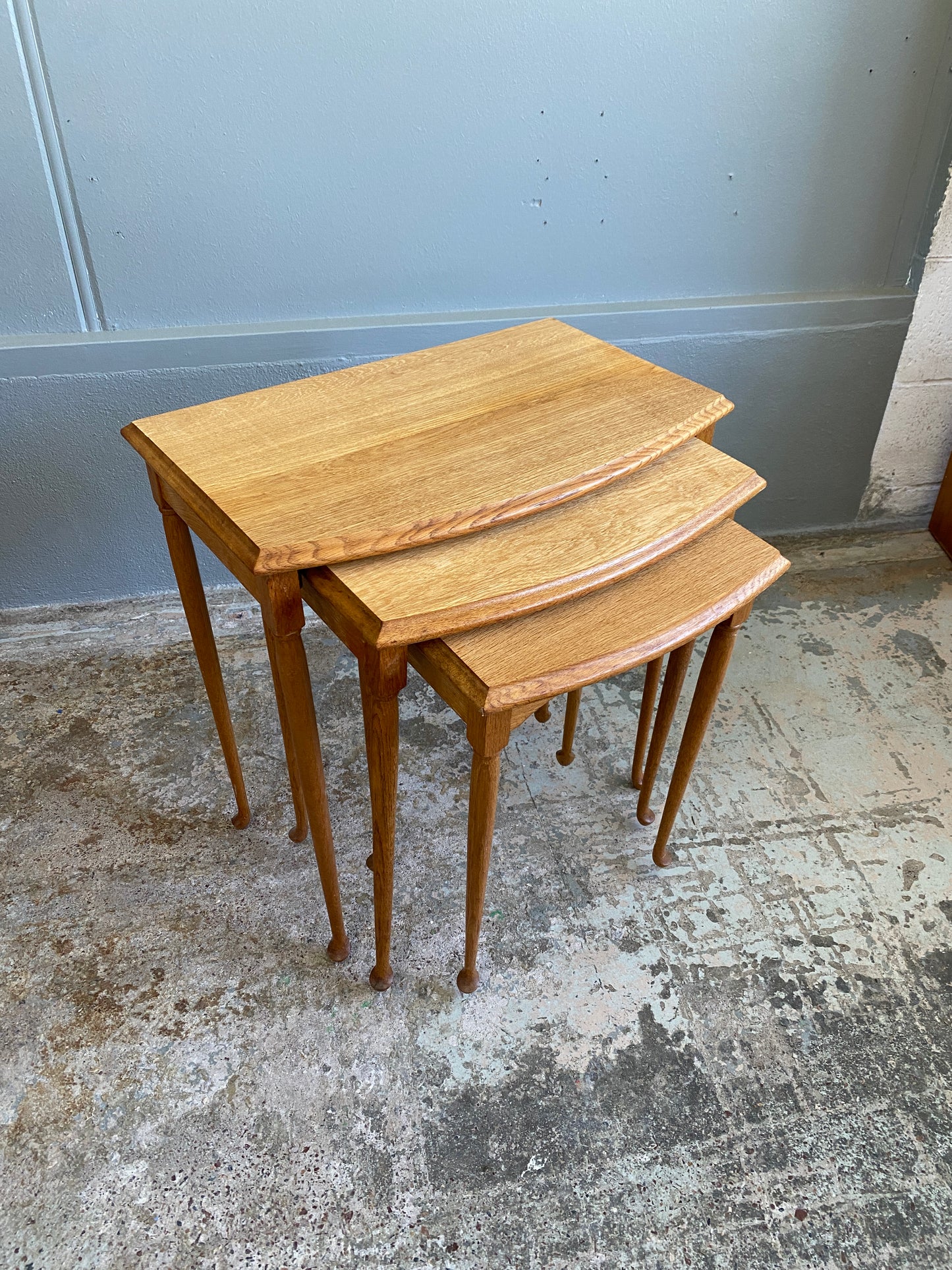 Vintage Light Oak Nest of Tables Cabriole Legs