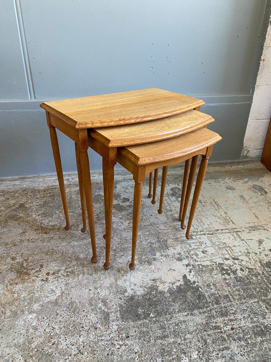 Vintage Light Oak Nest of Tables Cabriole Legs