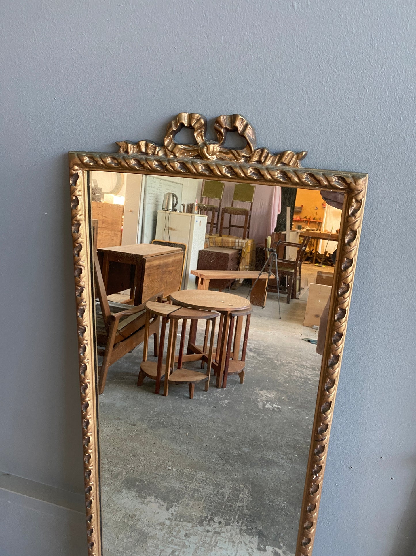 Vintage Louis XV Style Metal Guilt Dressing Mirror