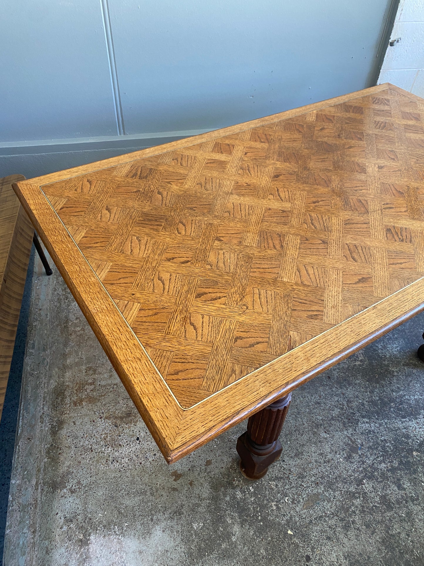 Vintage Oak Dining Table with Parquet-style Oak Top