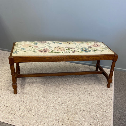 Vintage Oak Framed Needlework Stool