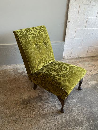 Vintage Occasional Chair with Green Damask Fabric