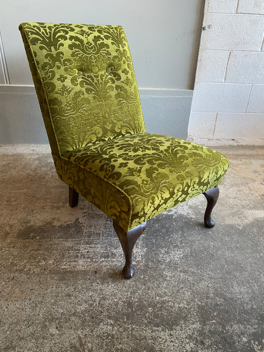 Vintage Occasional Chair with Green Damask Fabric