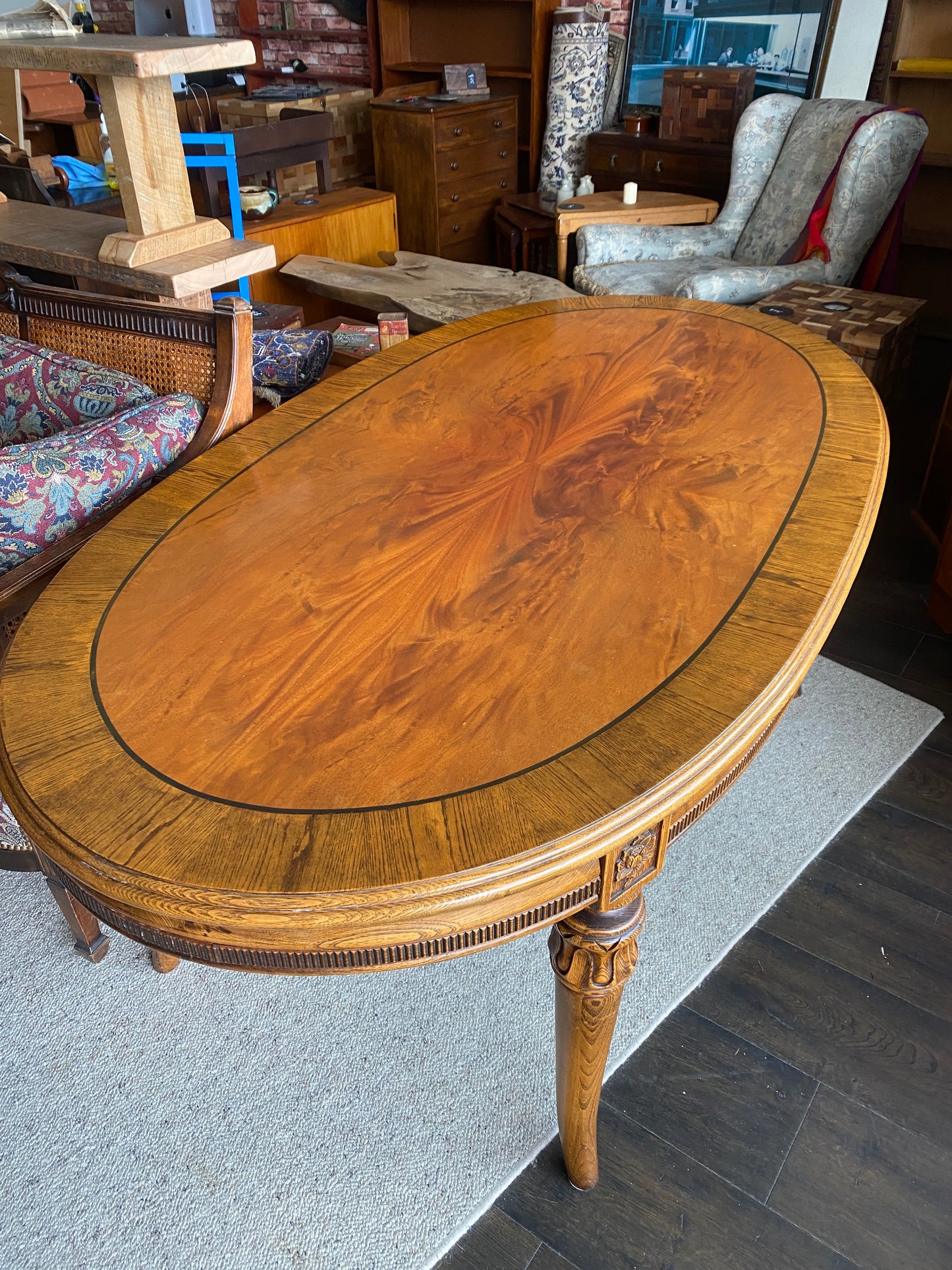 Vintage Oval Walnut & Oak Dining Table