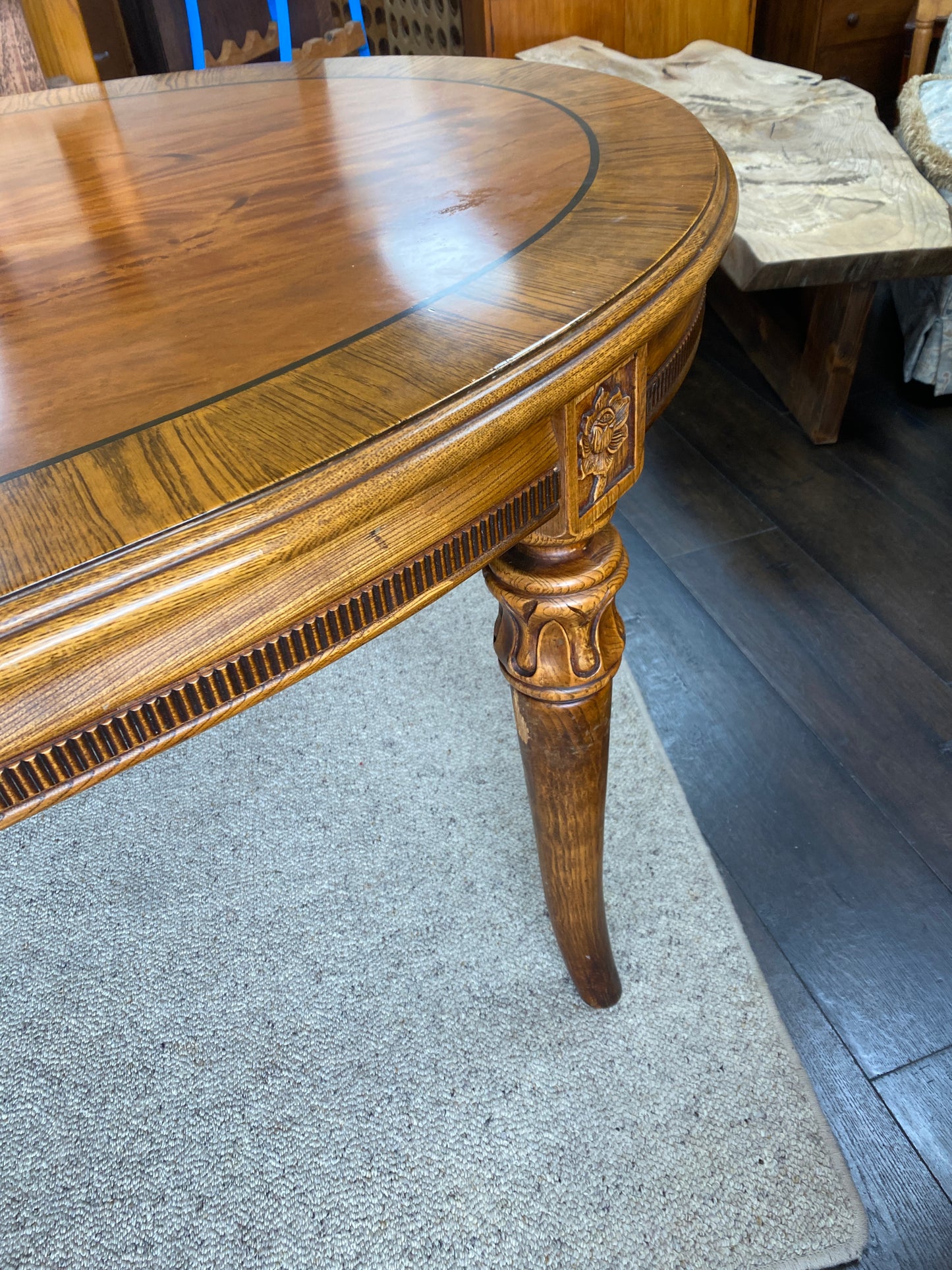 Vintage Oval Walnut & Oak Dining Table