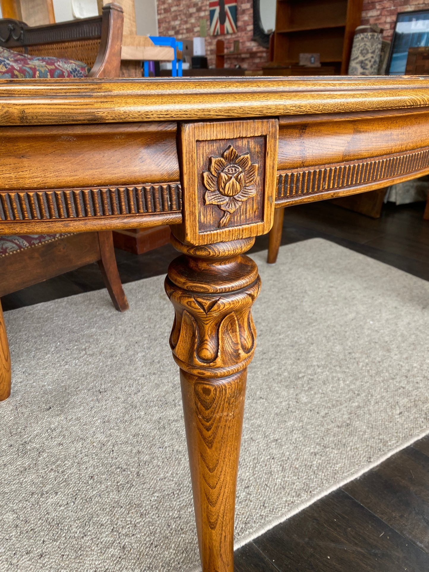 Vintage Oval Walnut & Oak Dining Table