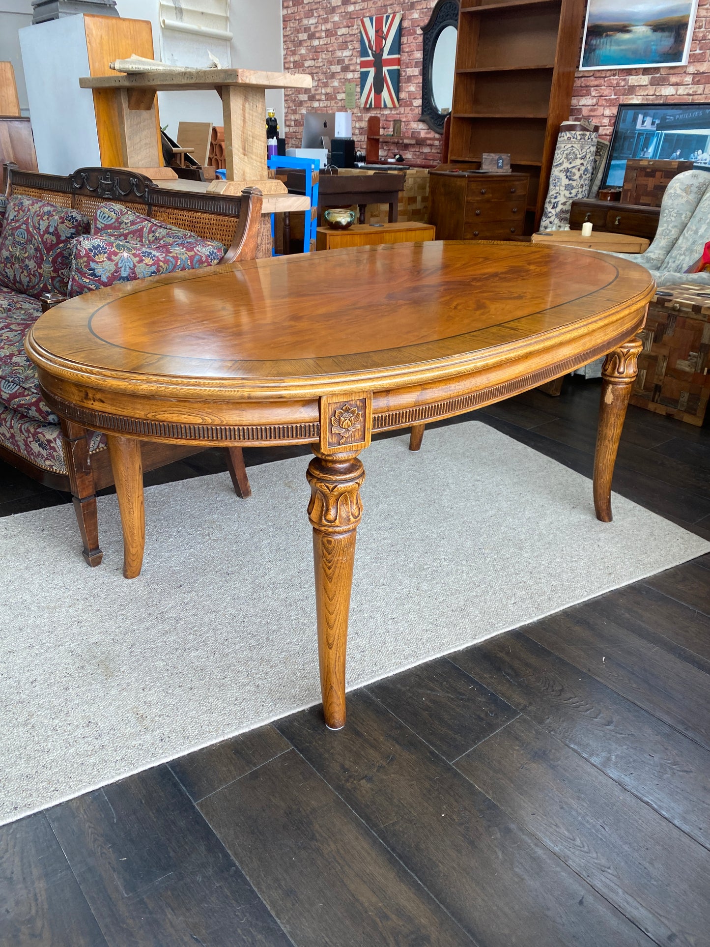 Vintage Oval Walnut & Oak Dining Table