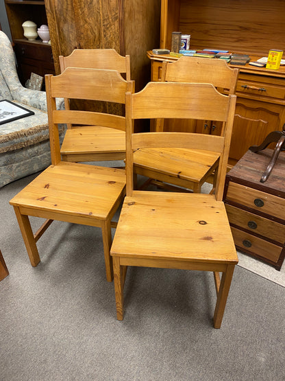 Vintage Pine Rustic Country Dining Chairs x 4