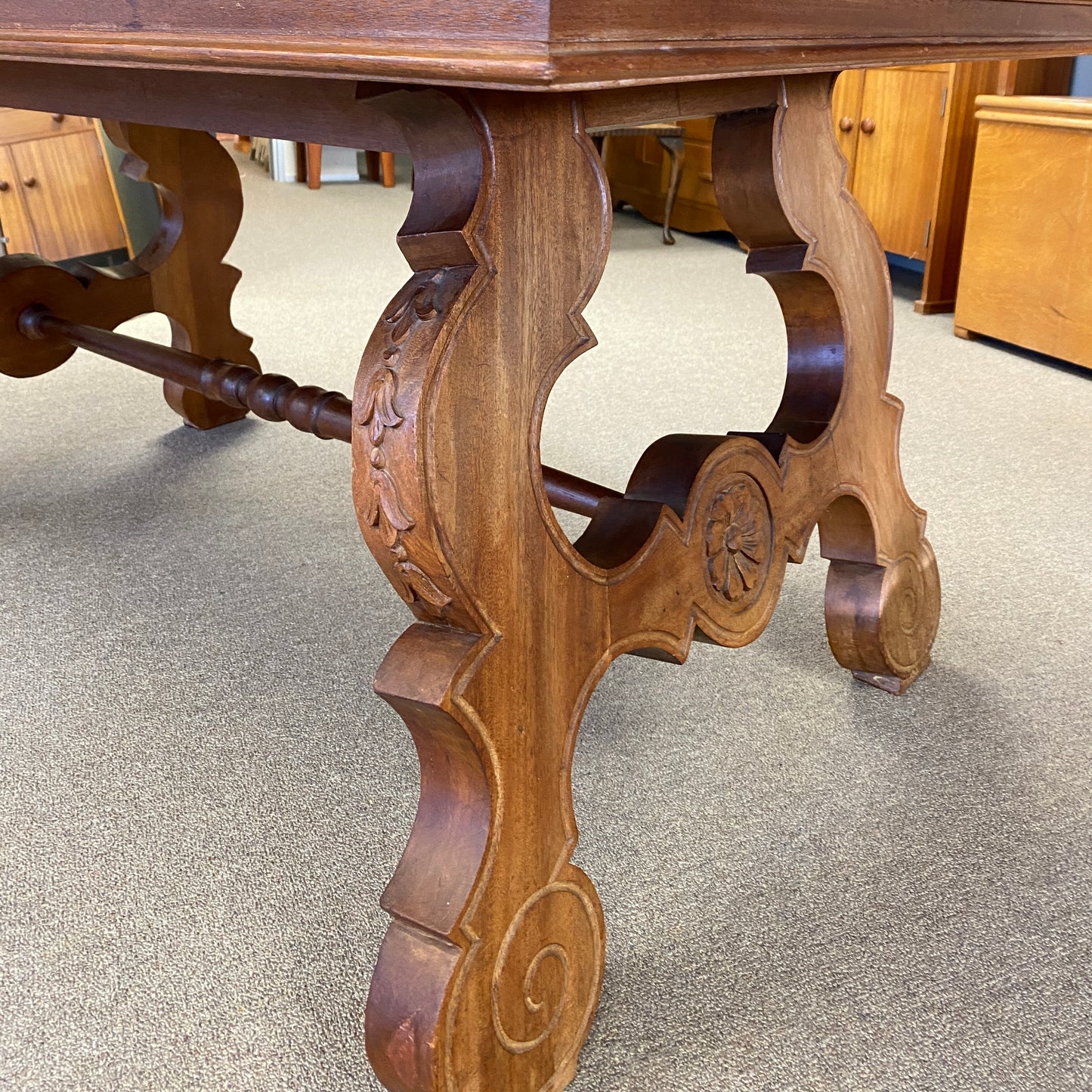 Vintage Portuguese Light Mahogany Dining Table