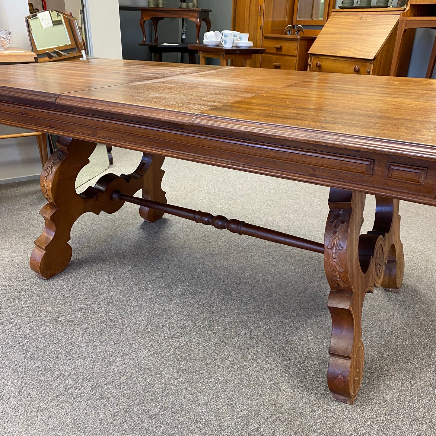 Vintage Portuguese Light Mahogany Dining Table