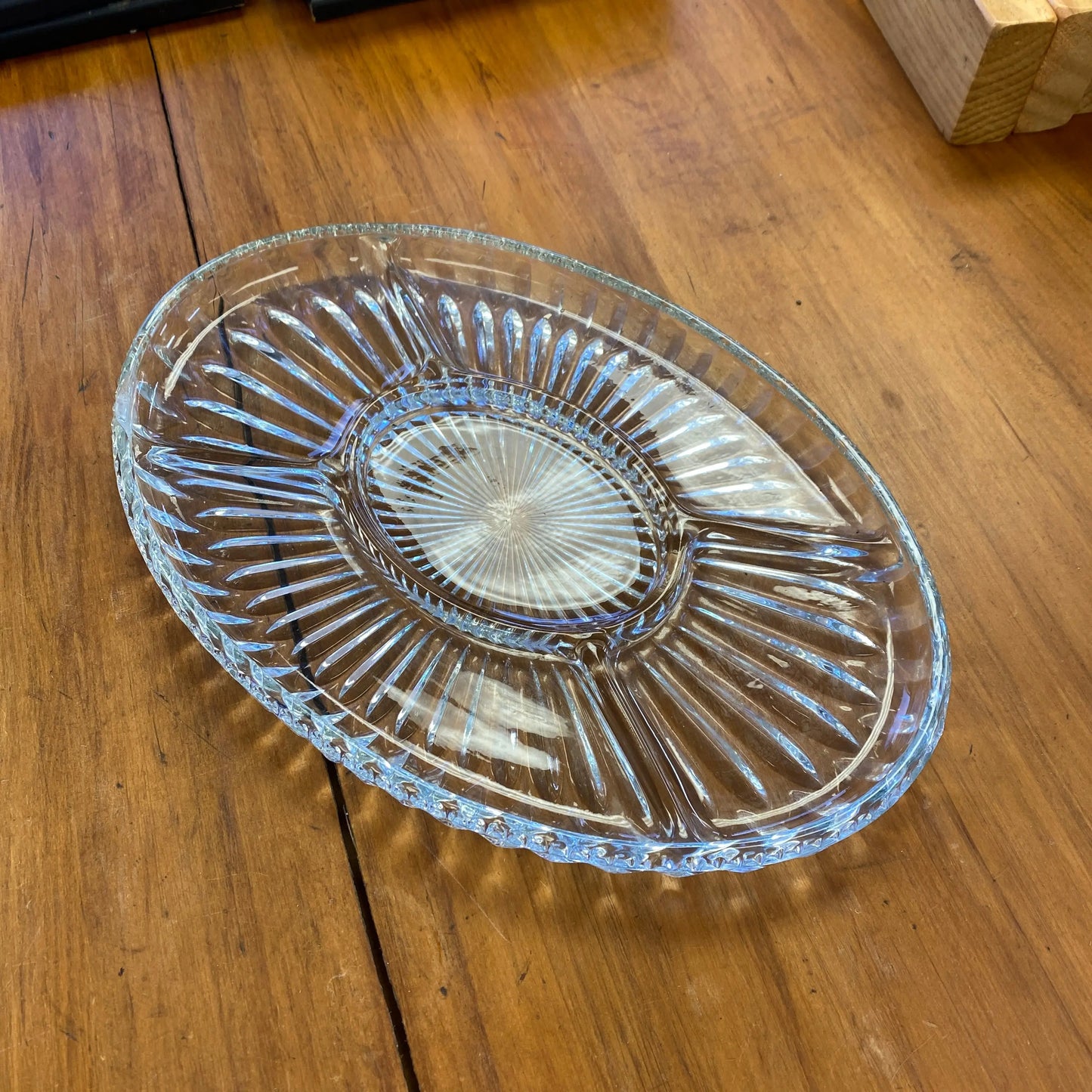 Vintage Pressed Glass Hors d'Oeuvres Dish Oval - Plots & Pickles
