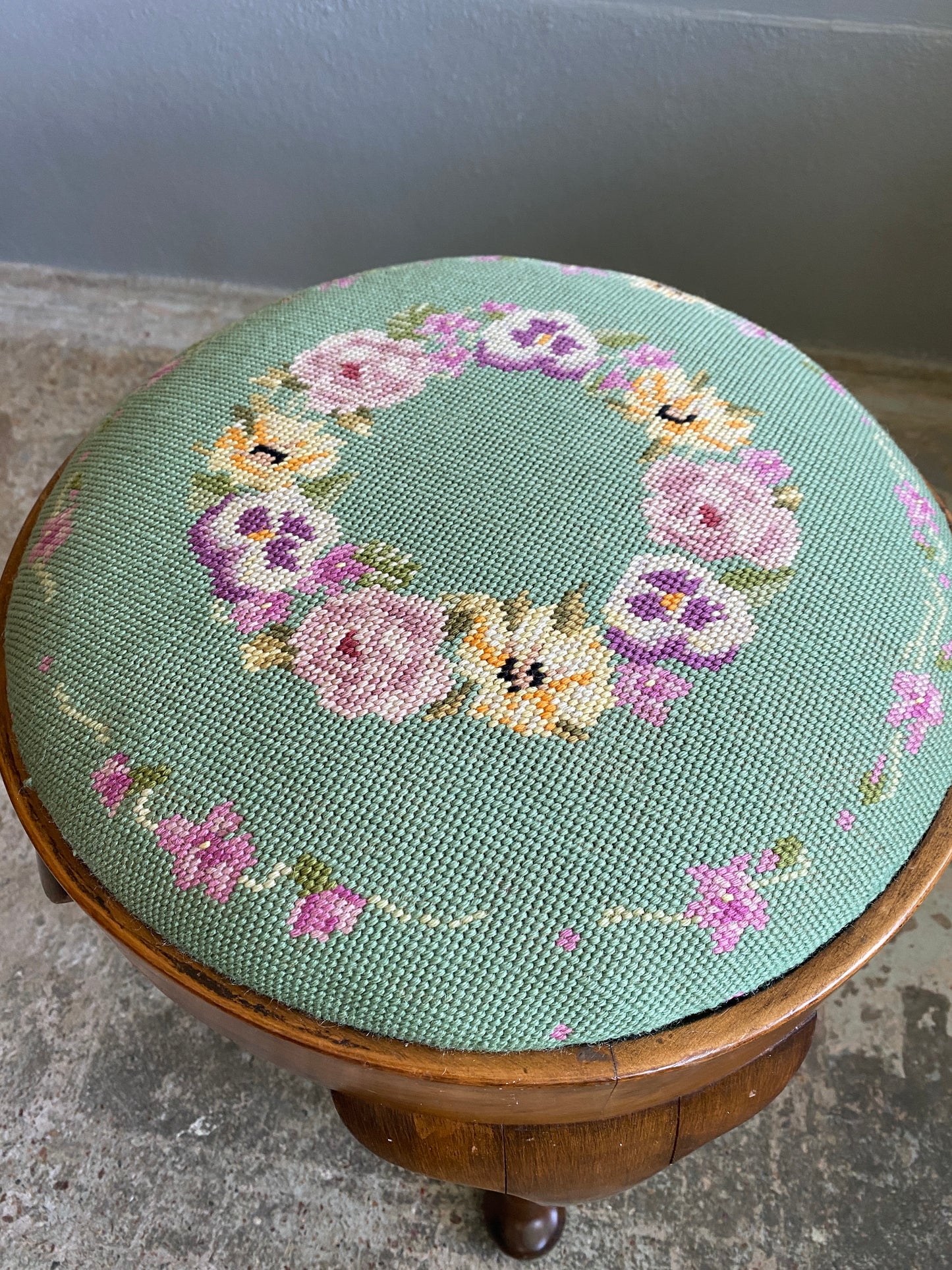 Vintage Queen Anne Style Mahogany Stool