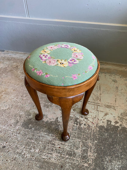 Vintage Queen Anne Style Mahogany Stool