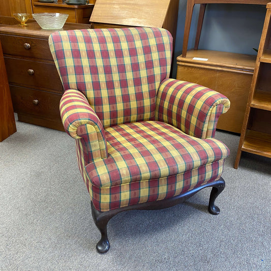 Vintage Queen Anne Style Plaid Arm Chair