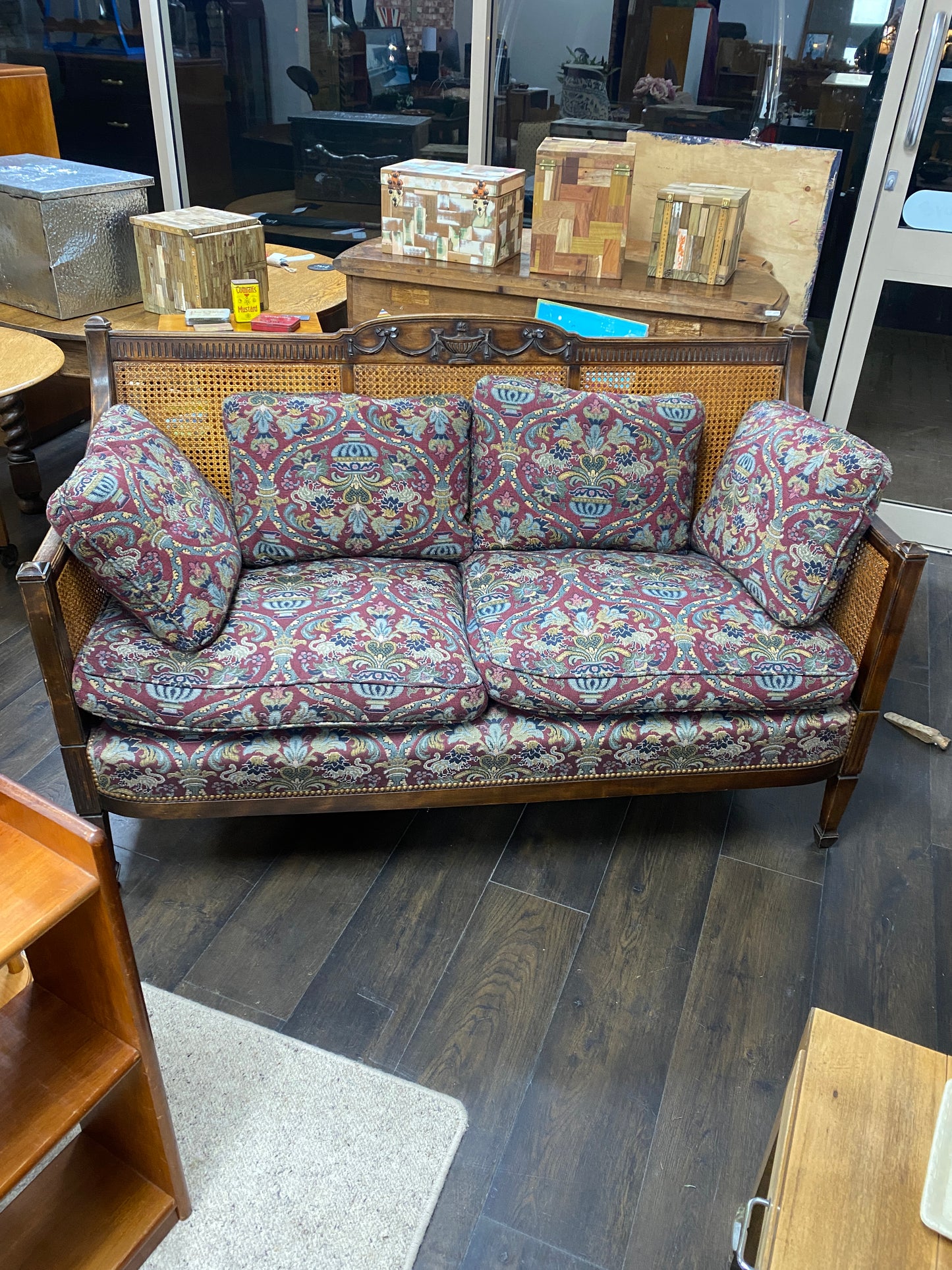 Vintage Rattan & Mahogany Couch