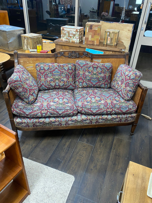 Vintage Rattan & Mahogany Couch