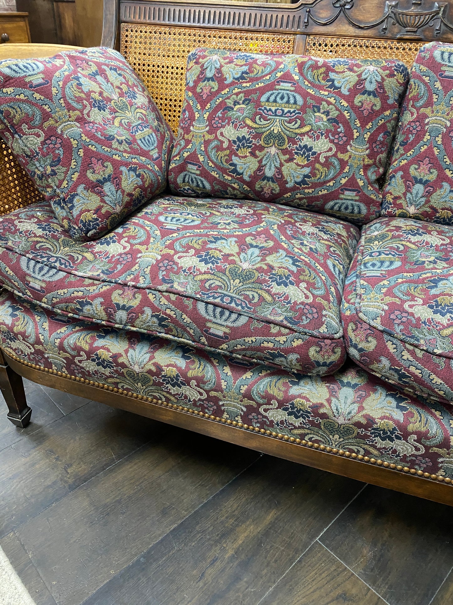 Vintage Rattan & Mahogany Couch