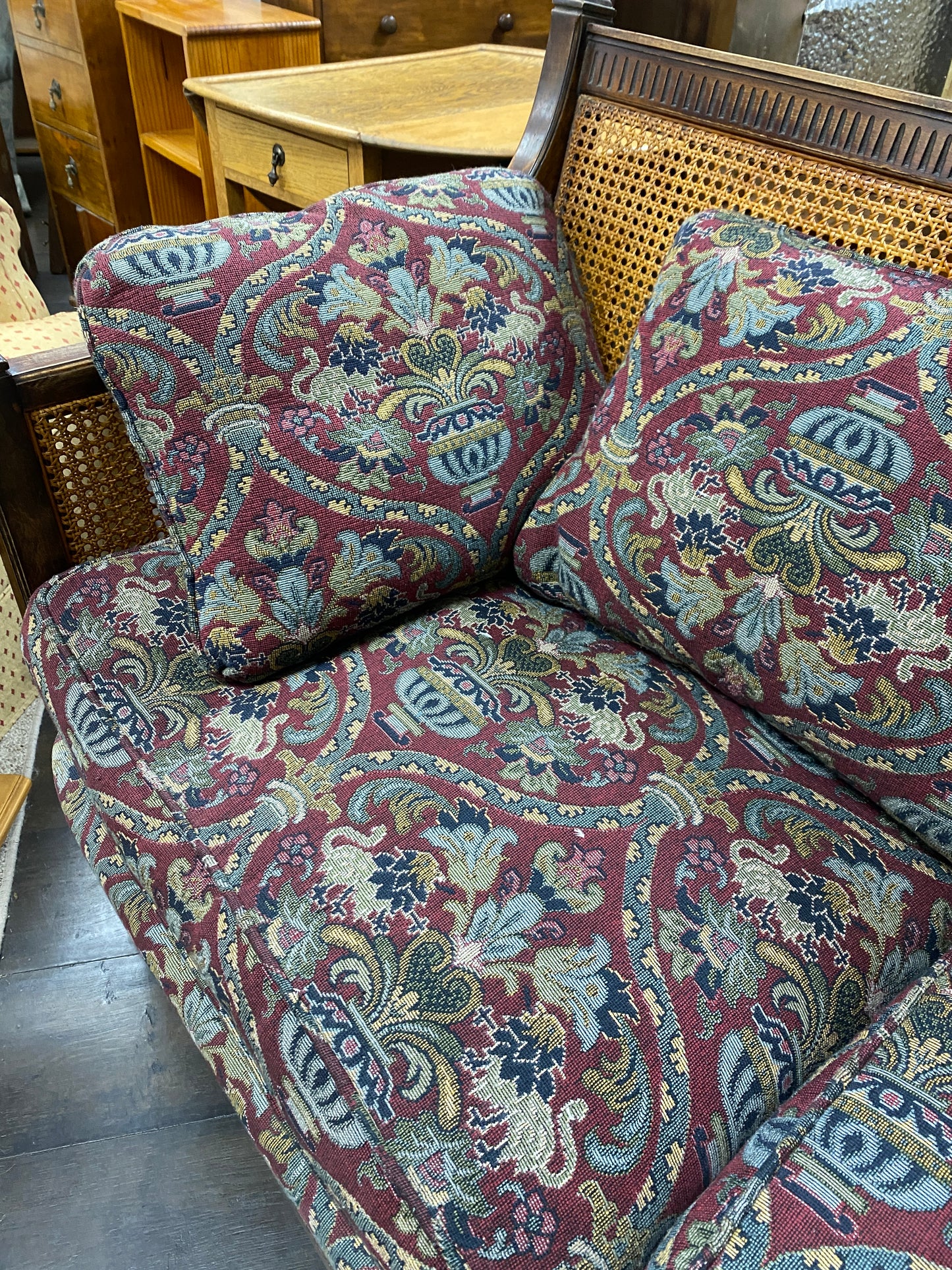 Vintage Rattan & Mahogany Couch