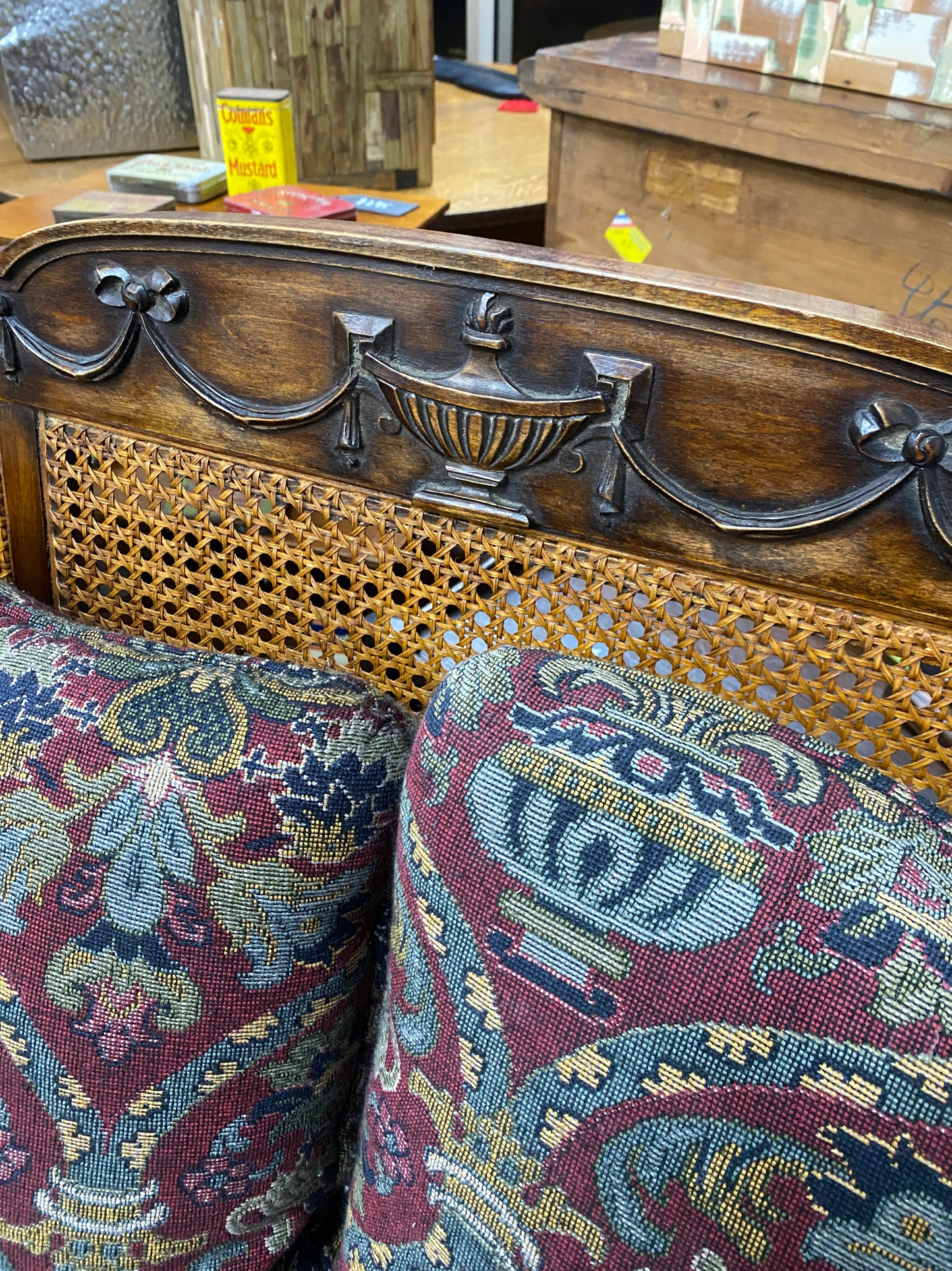 Vintage Rattan & Mahogany Couch