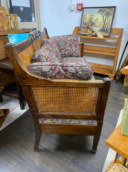 Vintage Rattan & Mahogany Couch
