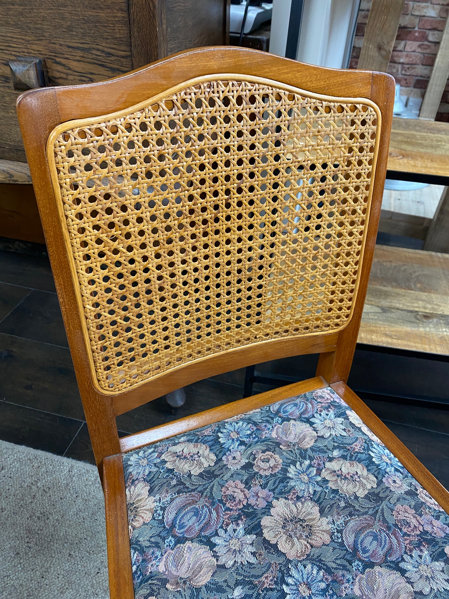 Vintage Rattan & Rimu Dining Chairs (Set of 4)