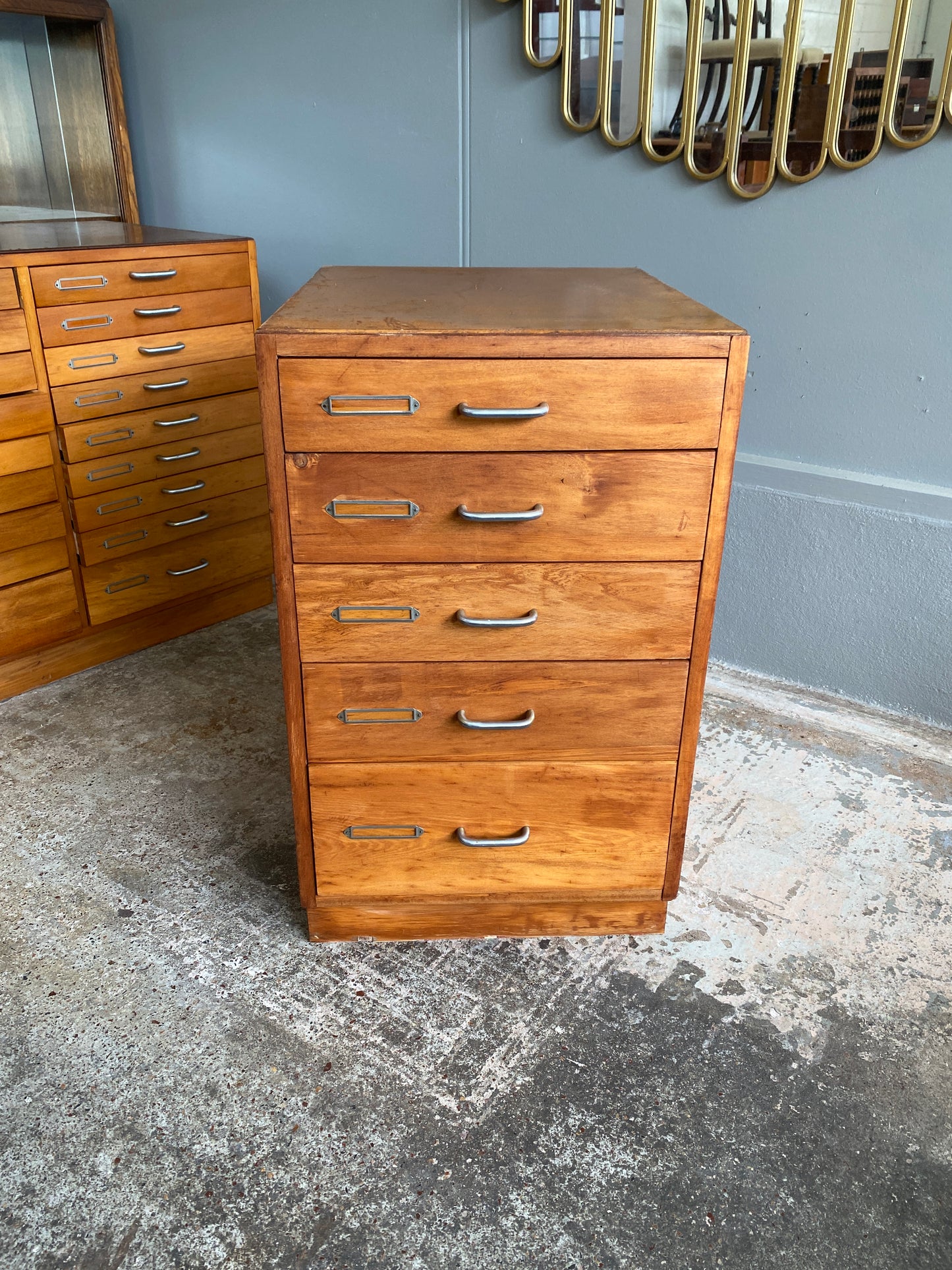 Vintage Rimu Mayline Small Flat File Cabinet