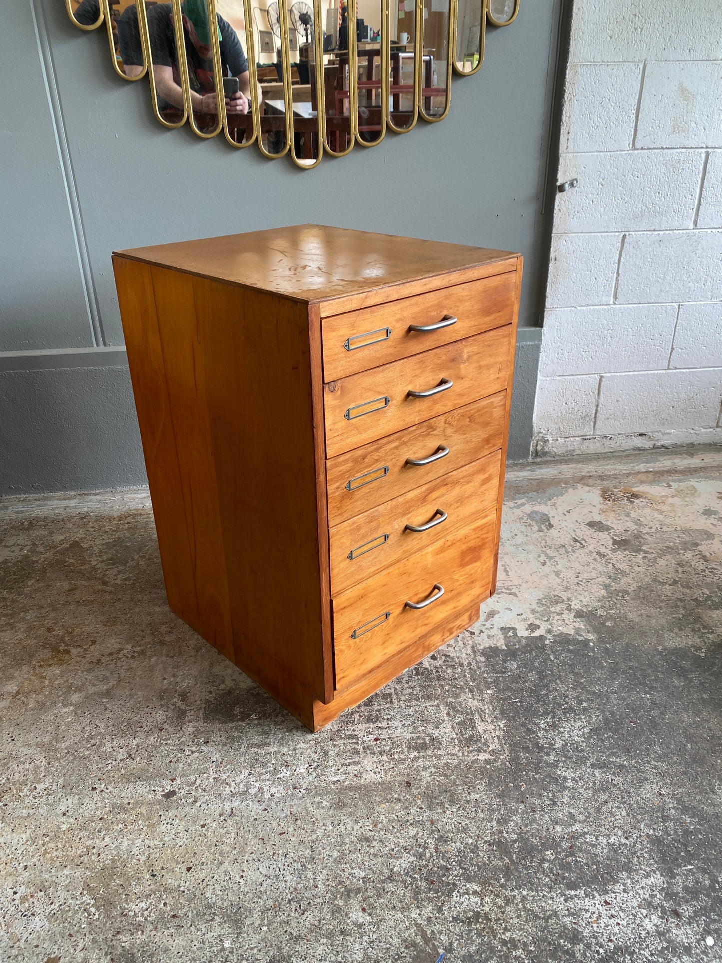 Vintage Rimu Mayline Small Flat File Cabinet