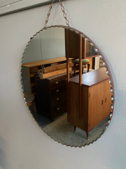 Vintage Round Hall Mirror with Bevels