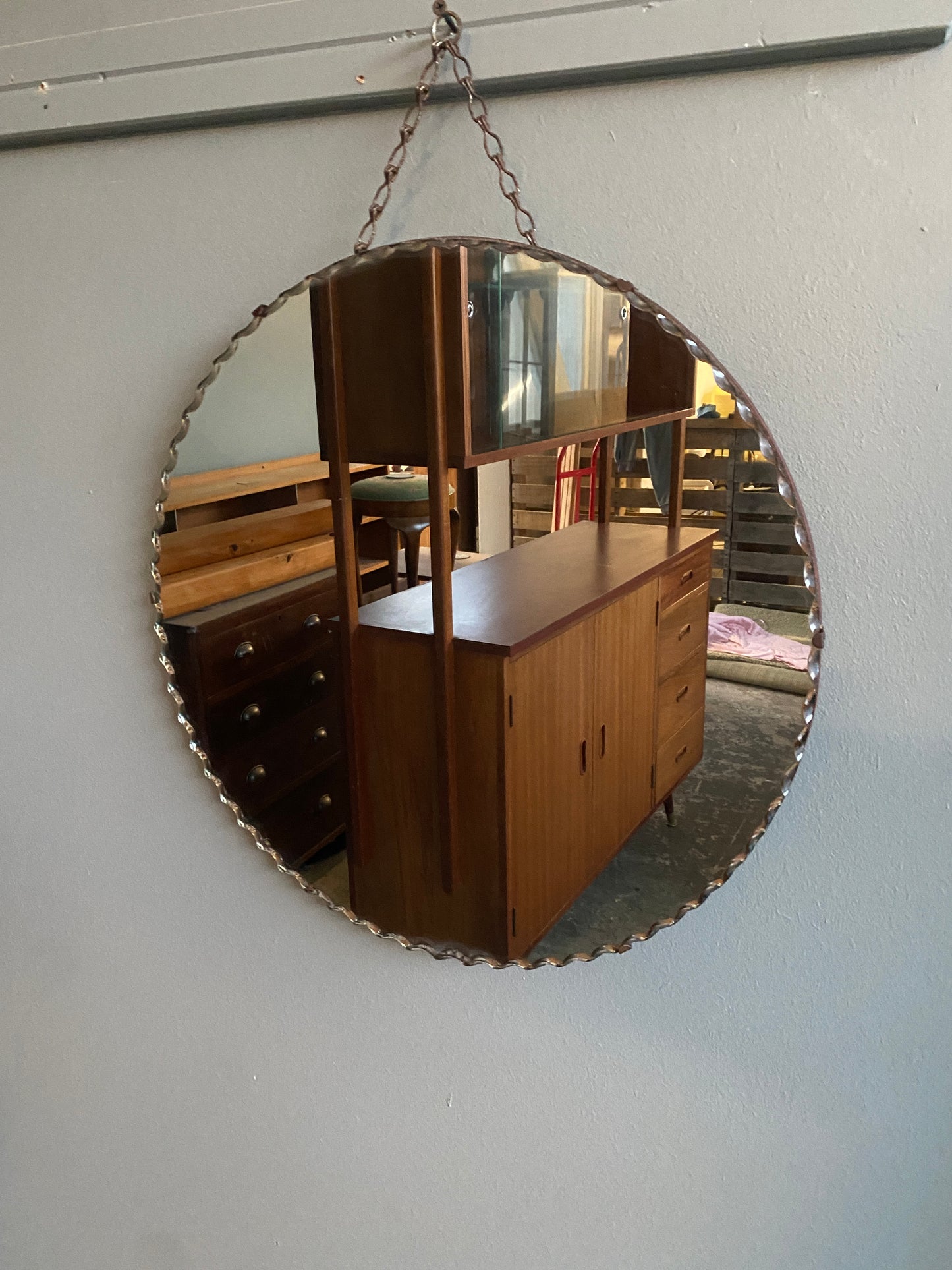 Vintage Round Hall Mirror with Bevels