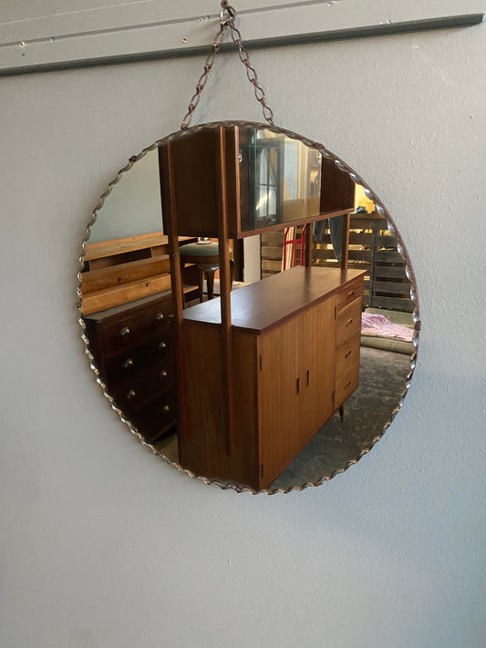 Vintage Round Hall Mirror with Bevels