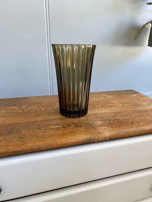 Vintage Smoke Glass Arcoroc France Vase