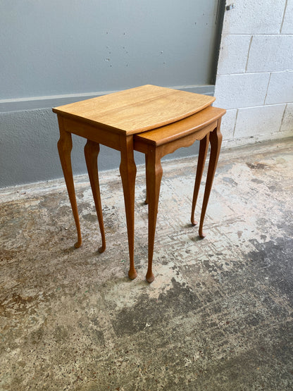 Vintage Solid Light Oak Nest of Tables