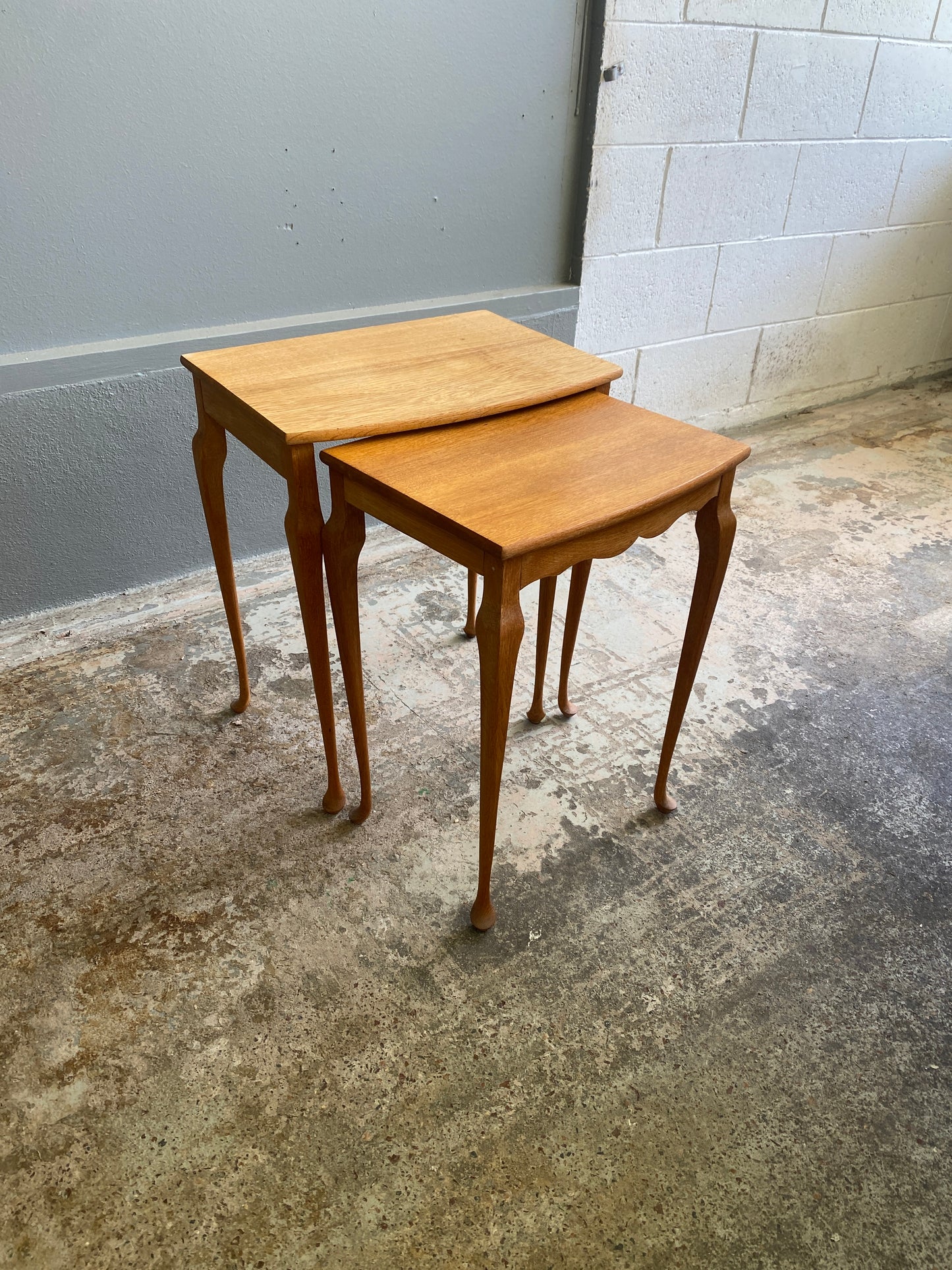 Vintage Solid Light Oak Nest of Tables