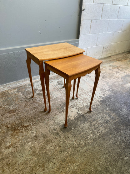 Vintage Solid Light Oak Nest of Tables