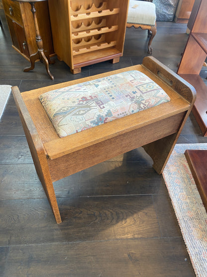 Vintage Solid Light Oak Piano Stool