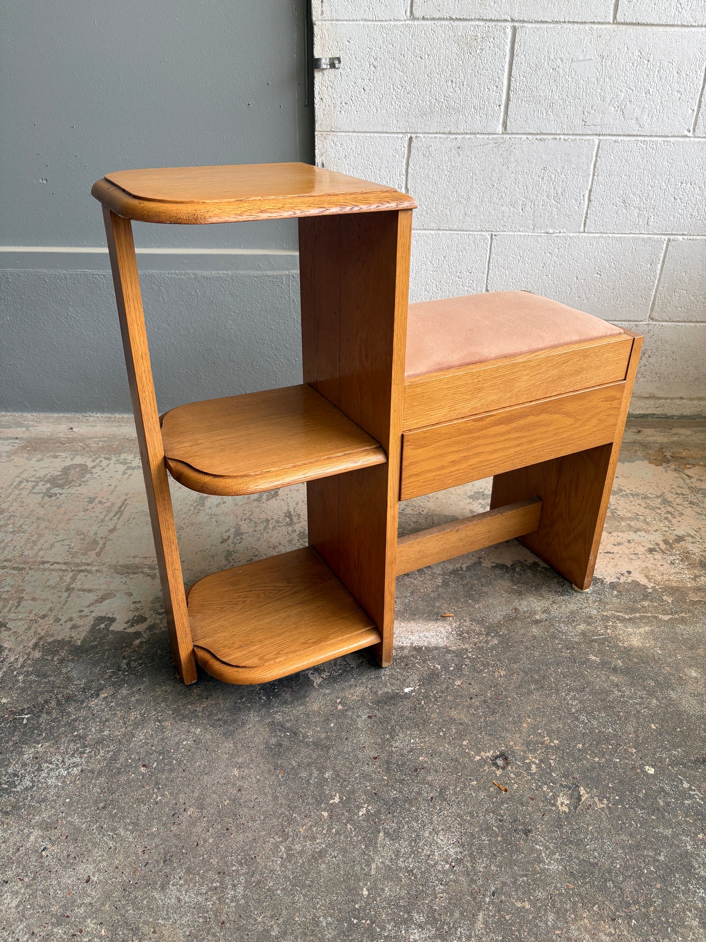 Vintage Solid Light Oak Telephone Table