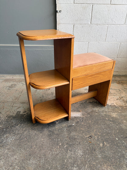 Vintage Solid Light Oak Telephone Table
