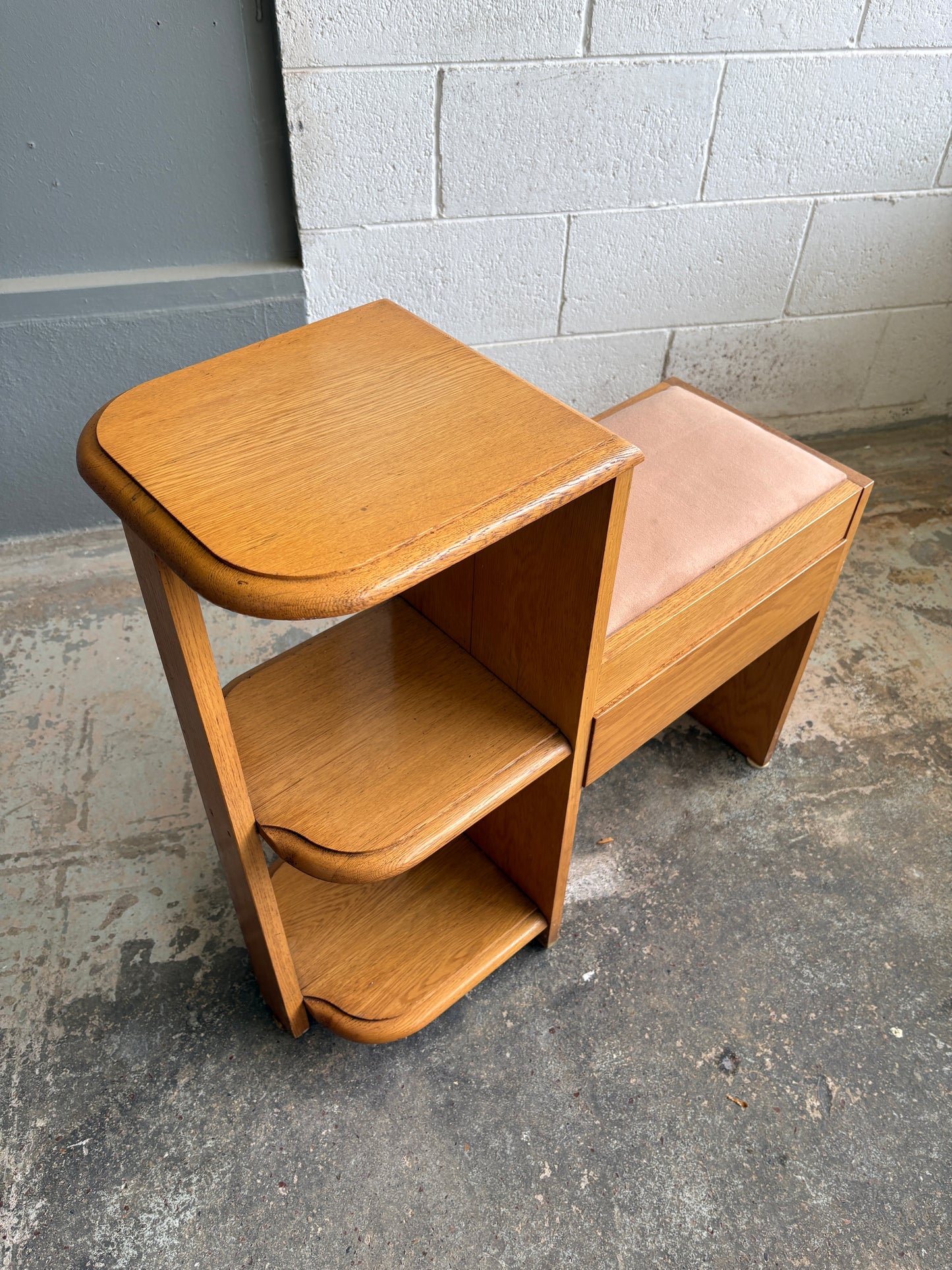 Vintage Solid Light Oak Telephone Table