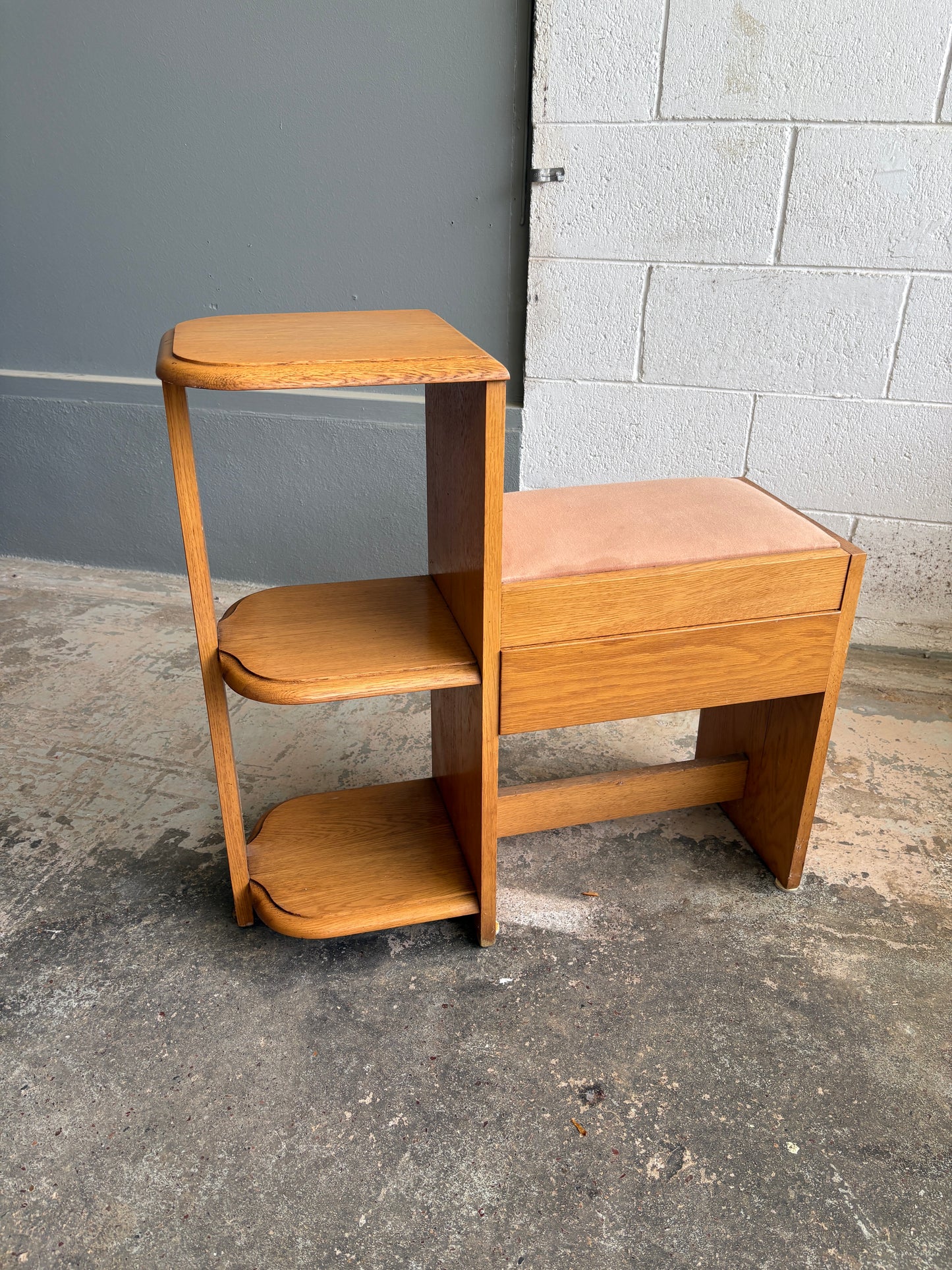Vintage Solid Light Oak Telephone Table