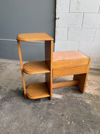 Vintage Solid Light Oak Telephone Table