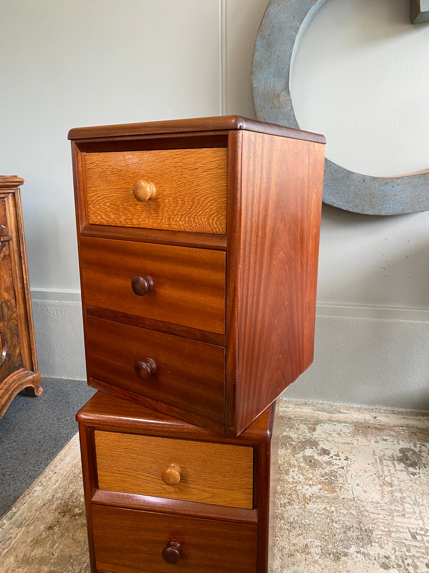 Vintage Solid Mahogany & Oak Side Tables