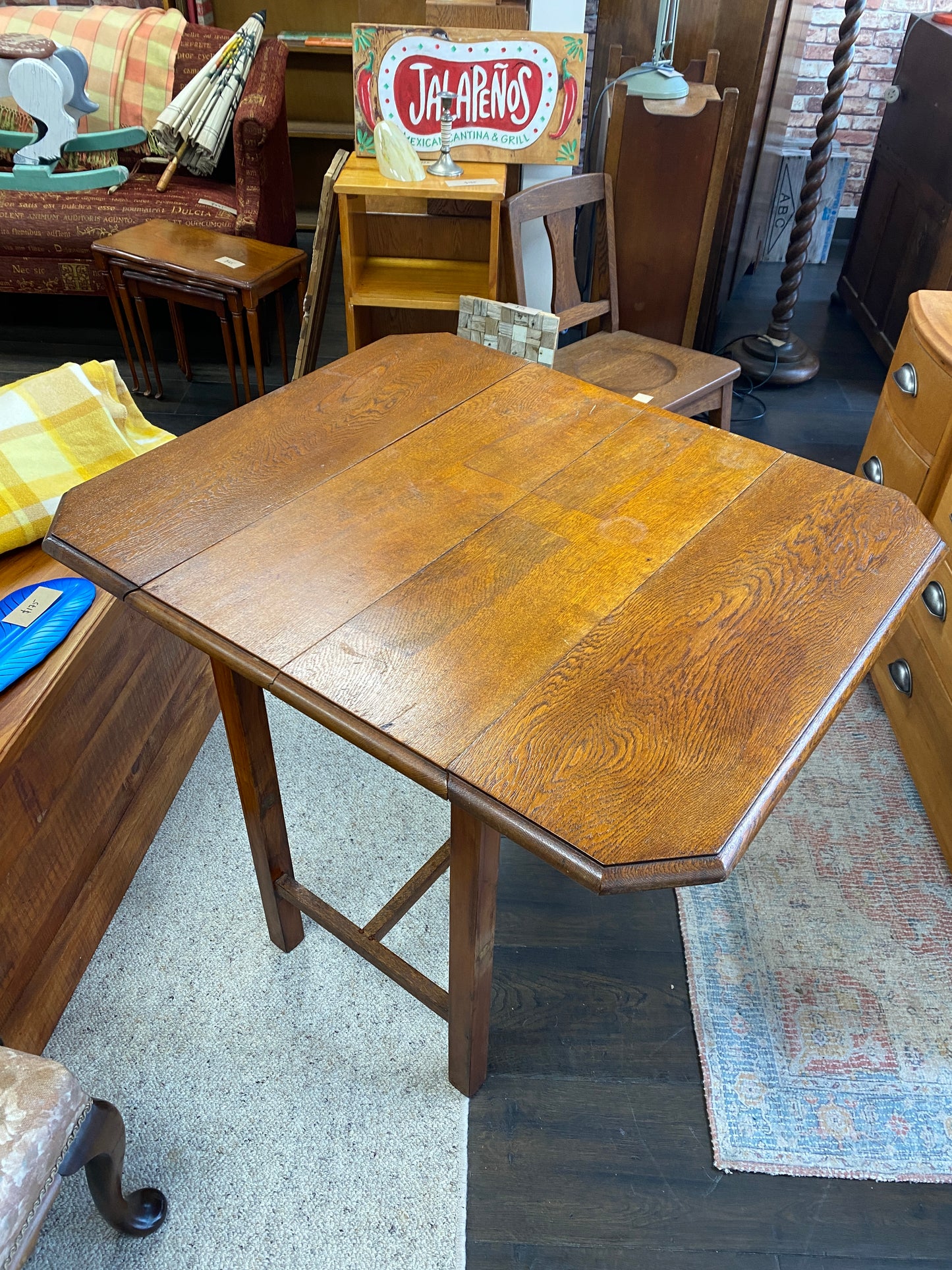 Vintage Solid Oak Drop Leaf Table