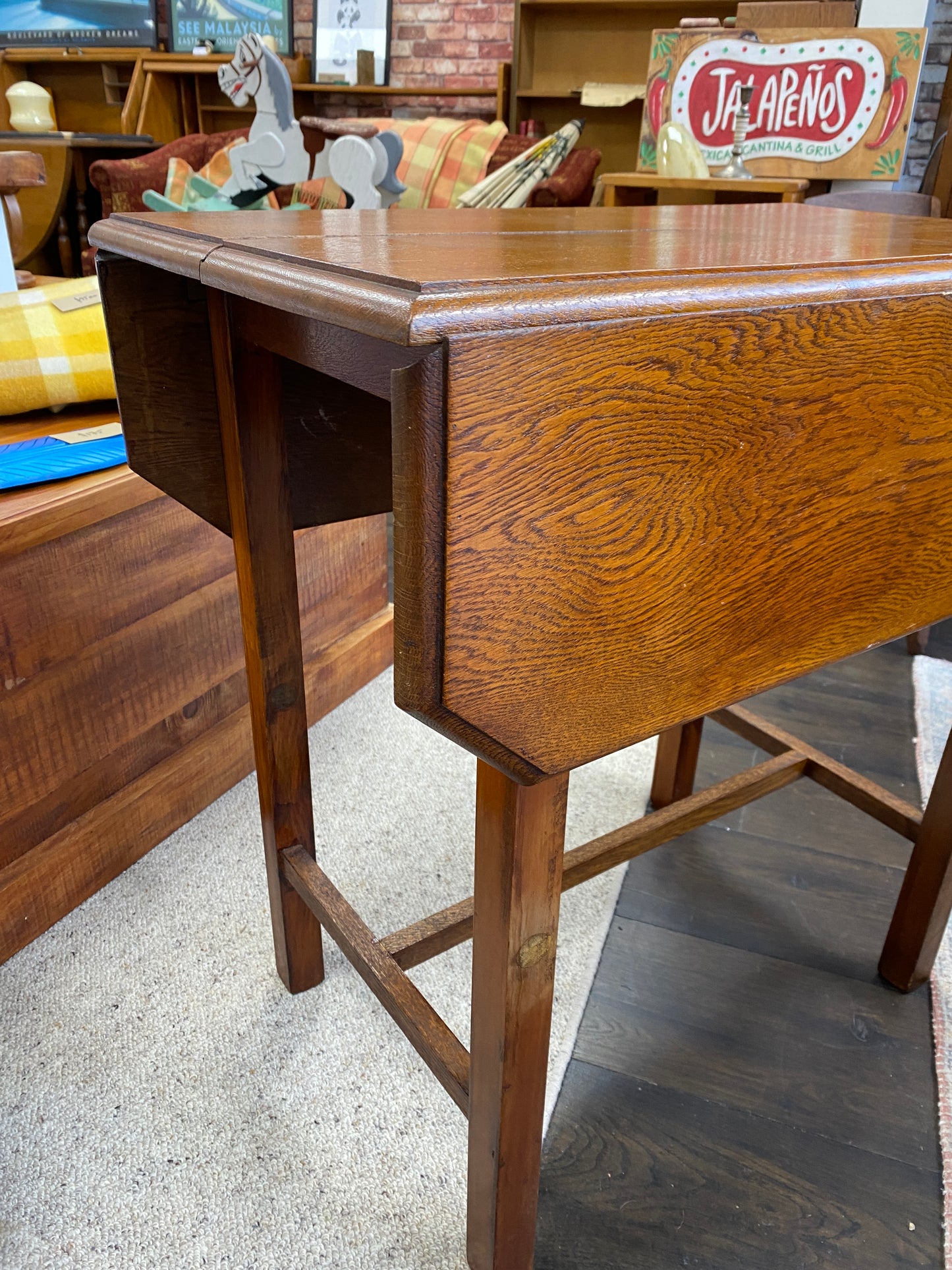 Vintage Solid Oak Drop Leaf Table