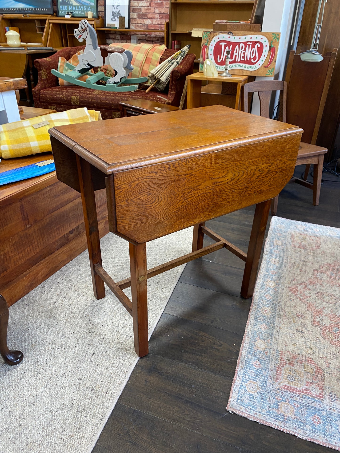 Vintage Solid Oak Drop Leaf Table