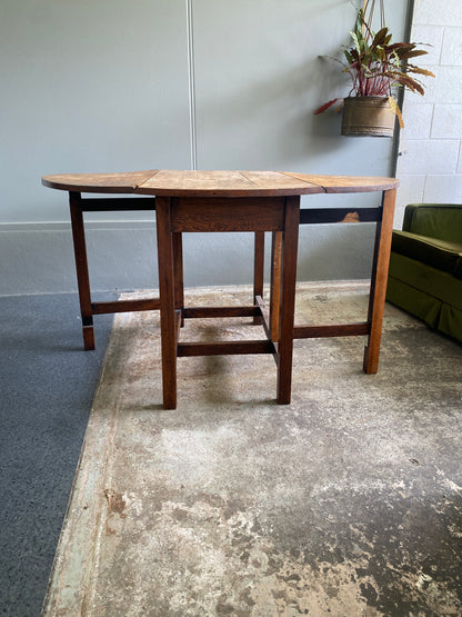 Vintage Solid Oak Oval Drop Leaf Dining Table