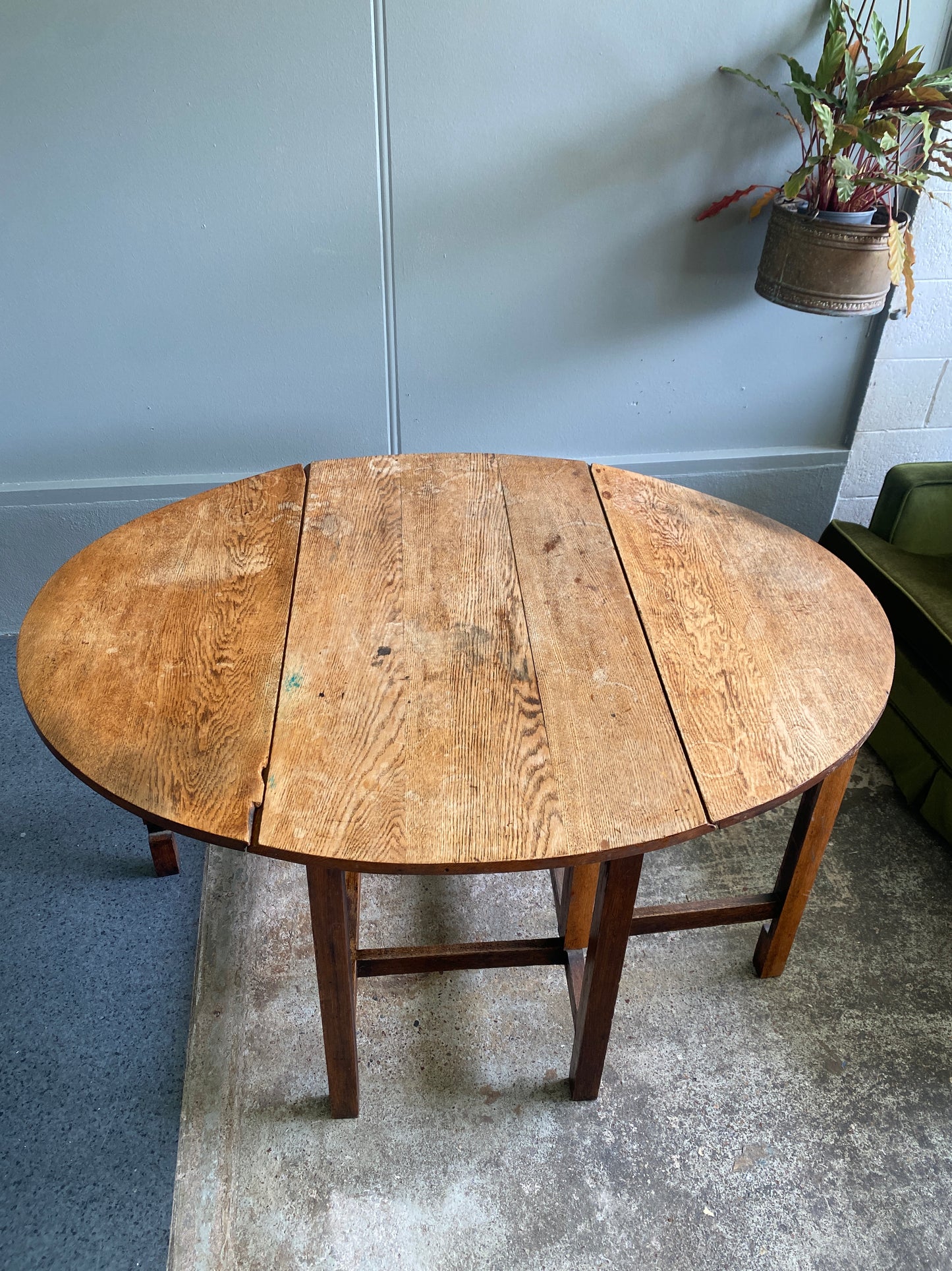 Vintage Solid Oak Oval Drop Leaf Dining Table