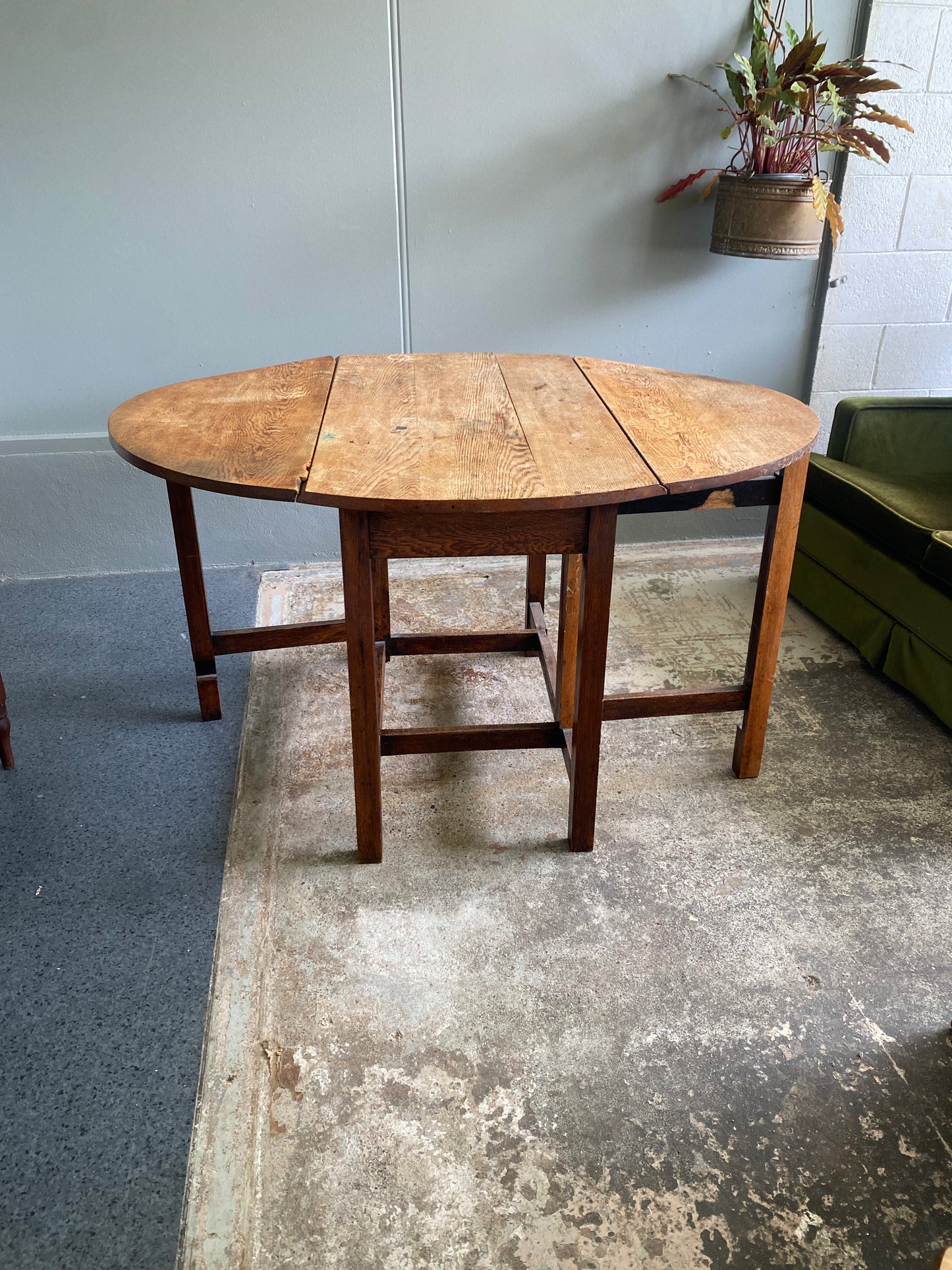 Vintage Solid Oak Oval Drop Leaf Dining Table