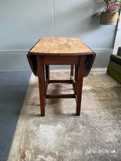 Vintage Solid Oak Oval Drop Leaf Dining Table