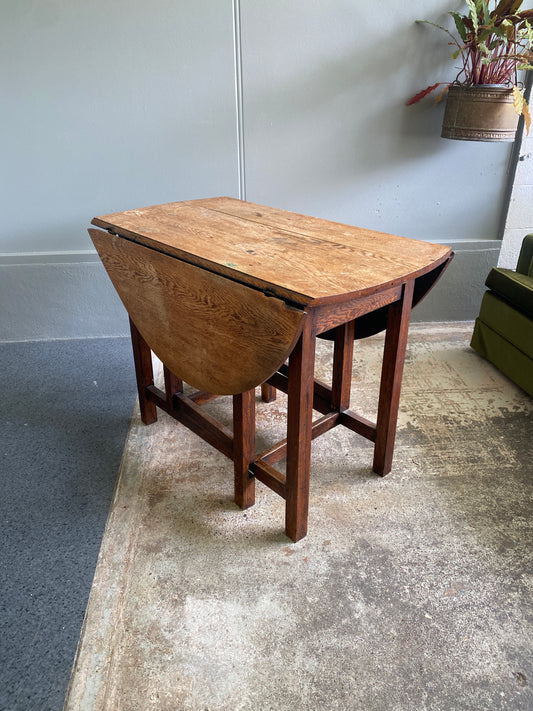 Vintage Solid Oak Oval Drop Leaf Dining Table